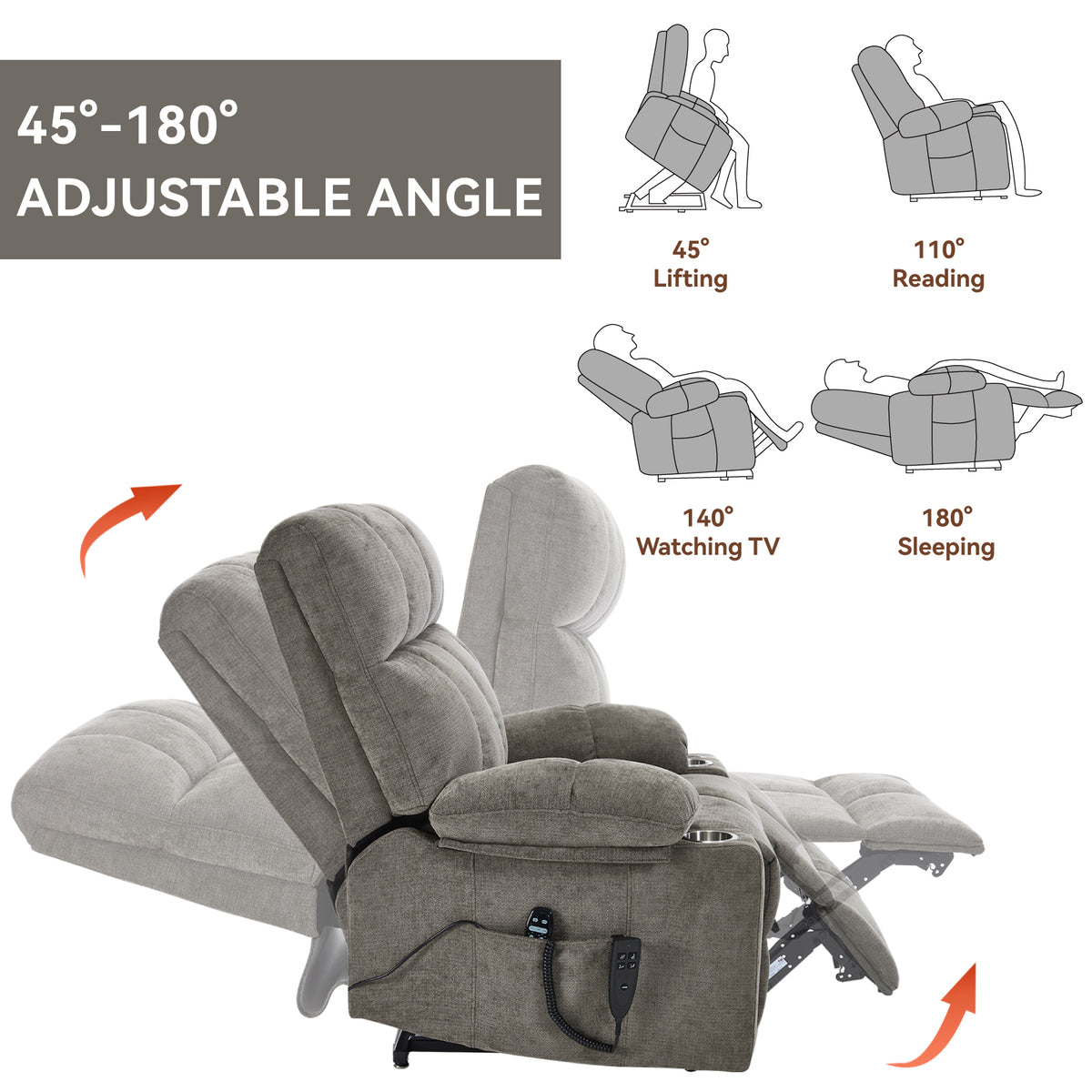 Chenille Dual-Motor Power Lift Recliner, 350 lb Capacity detail image 44