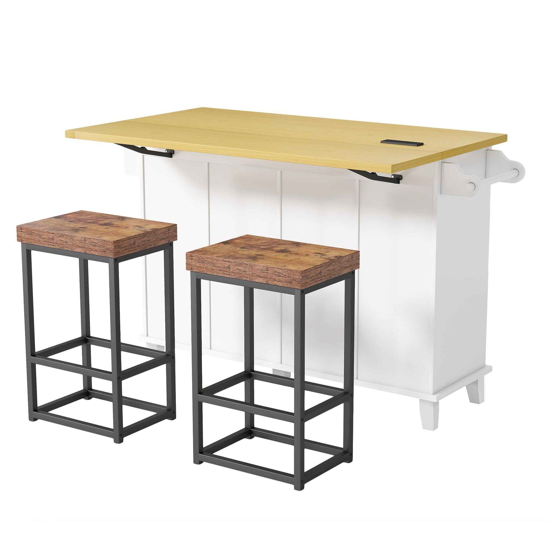Farmhouse Kitchen Island with Drop Leaf, Power Outlet & 2 Seats product view 26