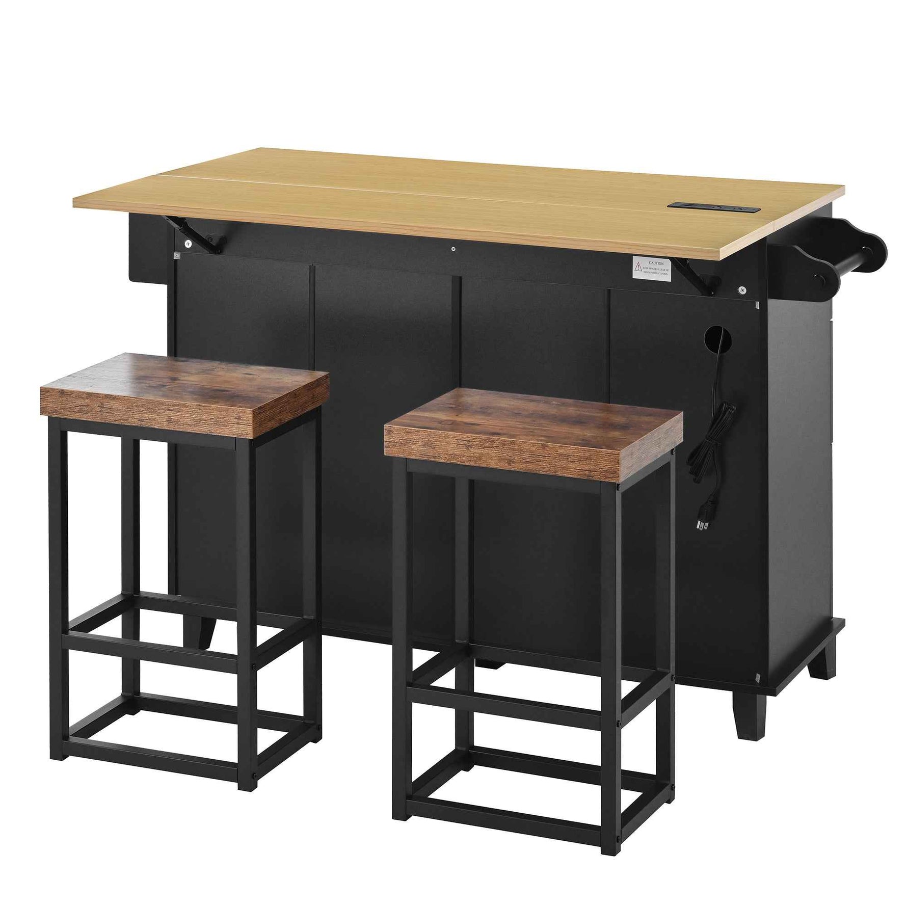 Farmhouse Kitchen Island with Drop Leaf, Power Outlet & 2 Seats product view 47
