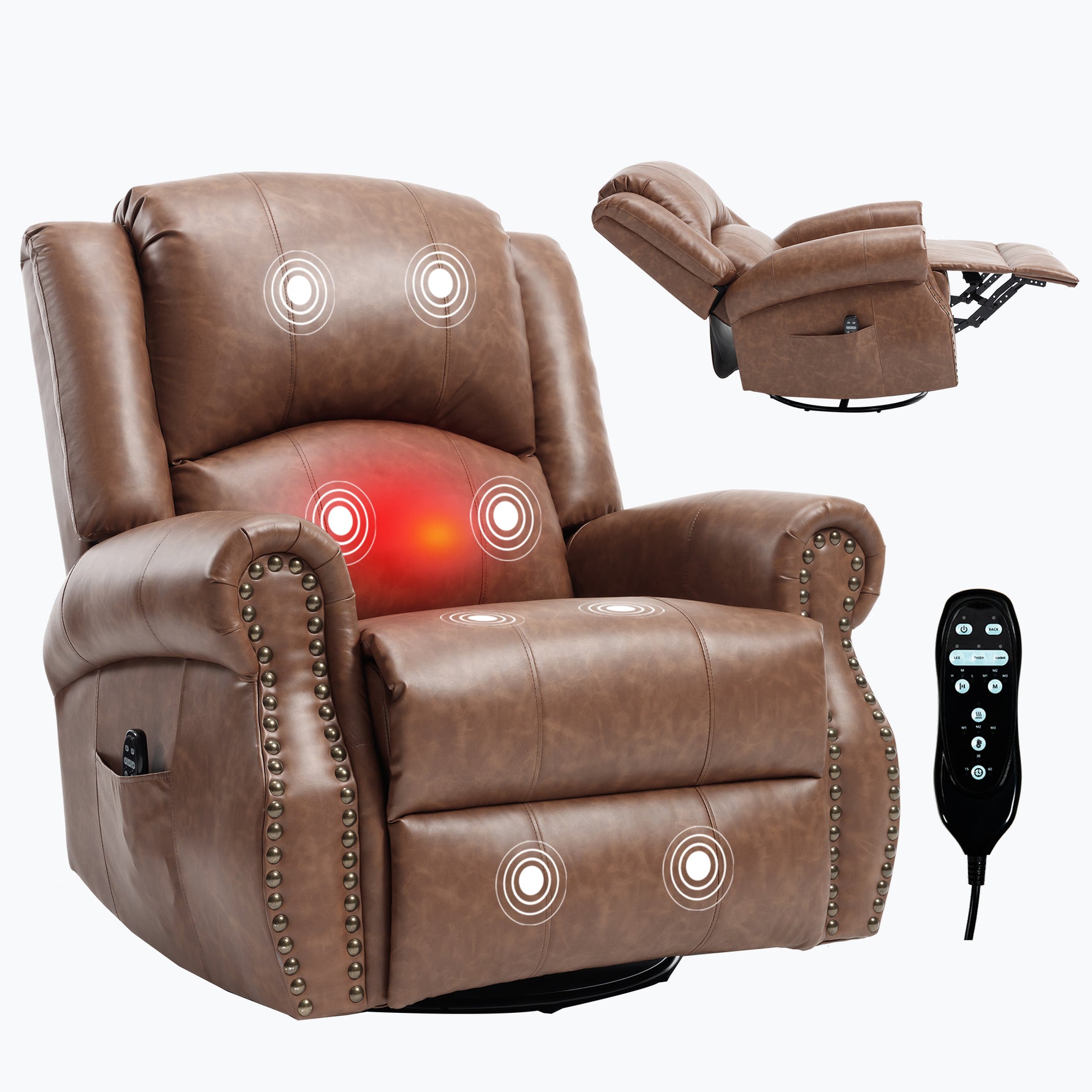 Heat Massage Manual Recliner Chair with Rocker and Swivel for Living Room detail image 6