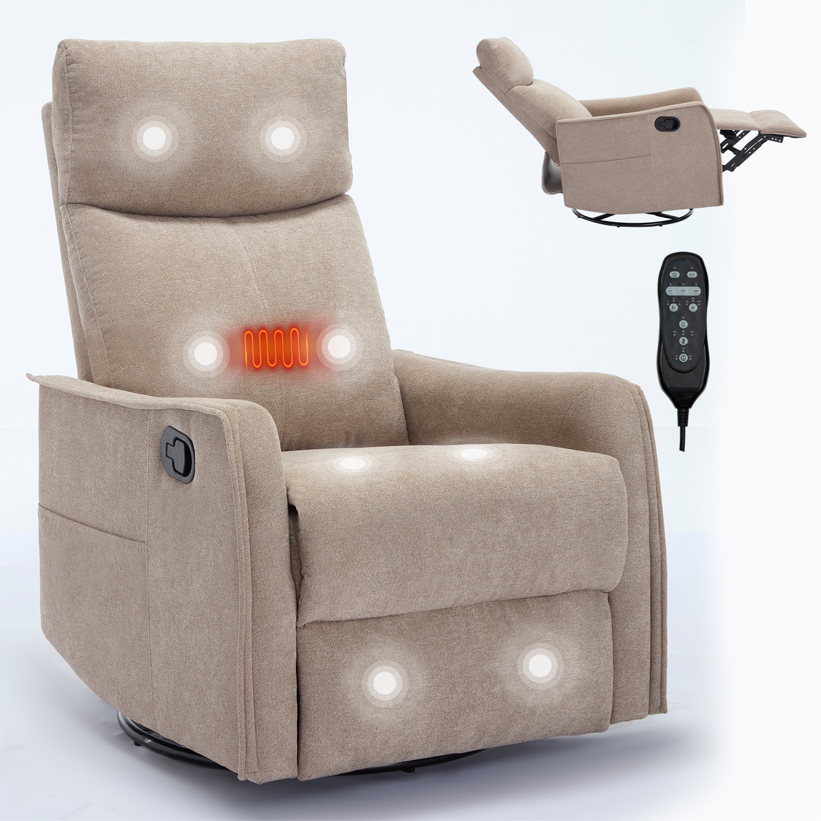 Heat Massage Manual Recliner Chair with Rocker and Swivel in Fabric for Living Room detail image 69