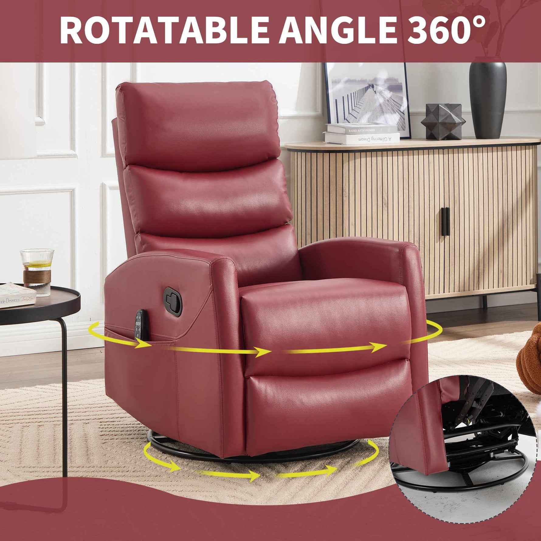 Heat Massage Manual Recliner Chair with Rocker and Swivel in Fabric for Living Room detail image 27