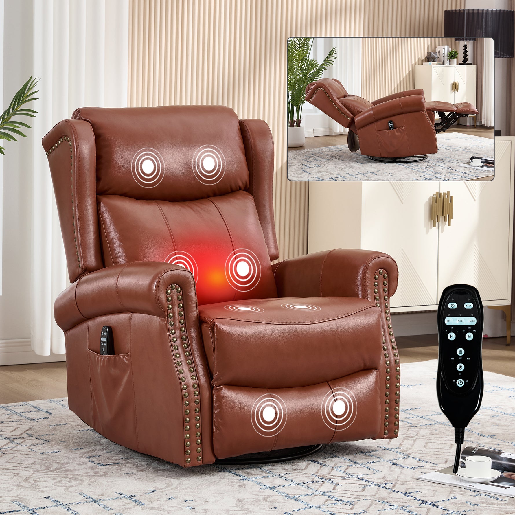 Heat Massage Manual Recliner Chair with Rocker and Swivel for Living Room detail image 133