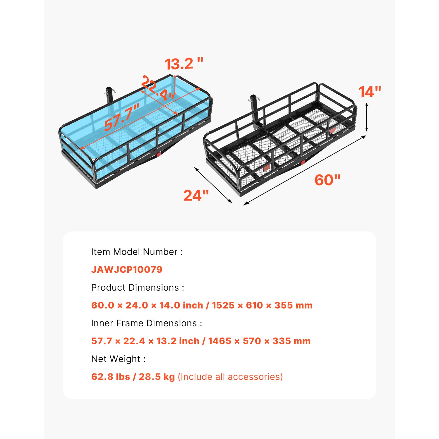 500 lb Folding Hitch Cargo Carrier for 2" Receiver for workshop, garage, storage, or utility use
