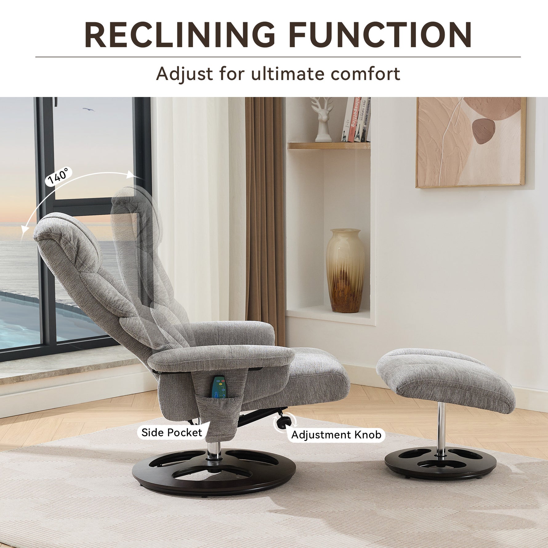 Ergonomic Recliner Chair with Ottoman - 360° Swivel Massage Lounge detail image 58