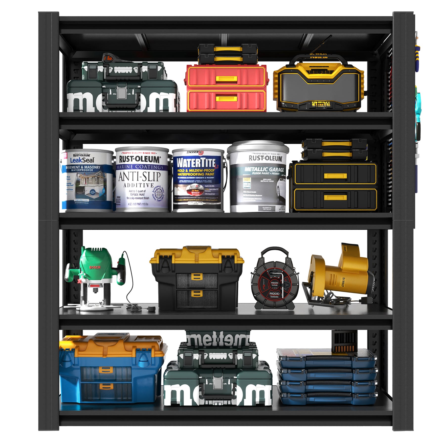 Industrial Heavy-Duty Metal 5-Tier Adjustable Shelving Unit with Pegboard for workshop, garage, storage, or utility use