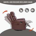 Genuine Leather Heat Massage Manual Recliner Chair with Rocker and Swivel for Living Room detail image 23