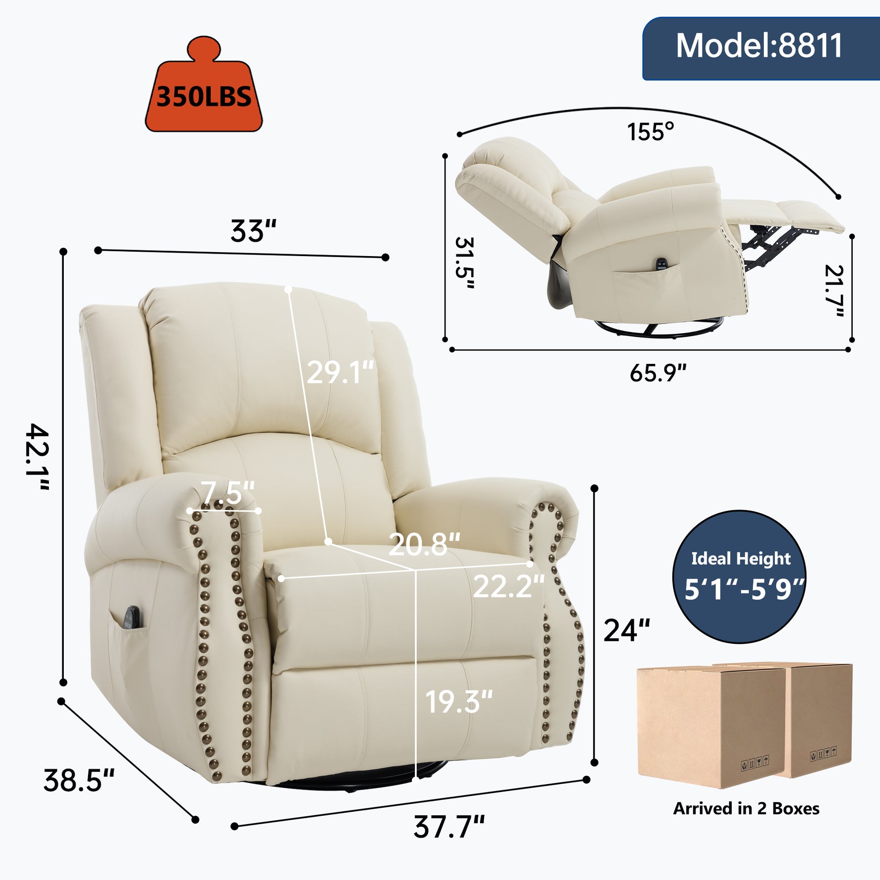 Heat Massage Manual Recliner Chair with Rocker and Swivel for Living Room detail image 59