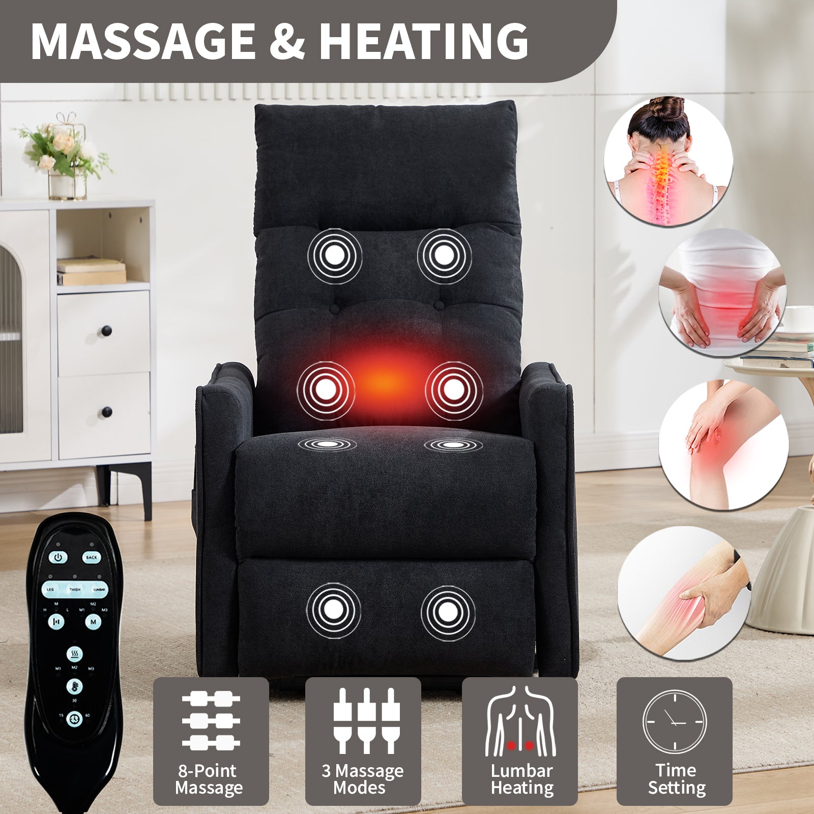 Chenille Single-Motor Power Lift Recliner with Massage & Heat detail image 60
