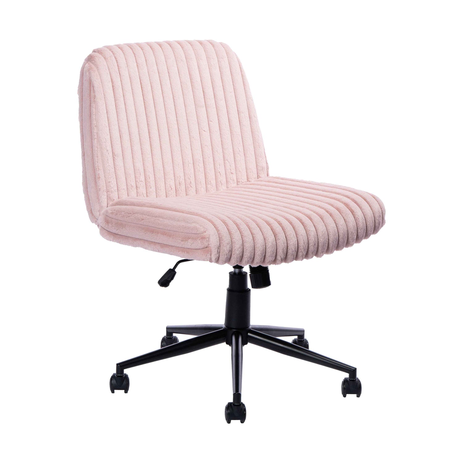 Techni Sport pink criss cross office chair with wide padded seat and rolling base