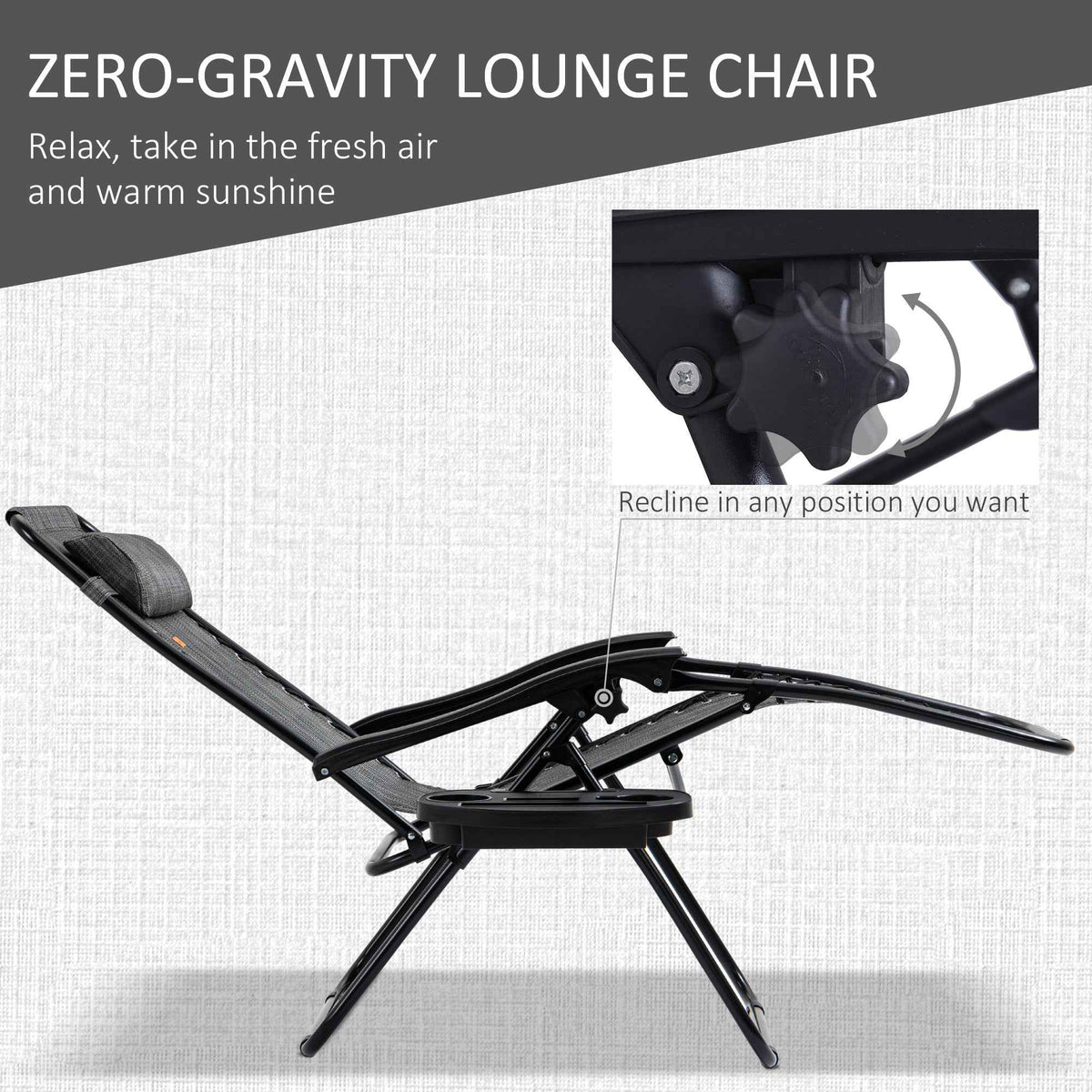 Outsunny Zero Gravity Chair Set with Side Table and Cup Holder detail image 16