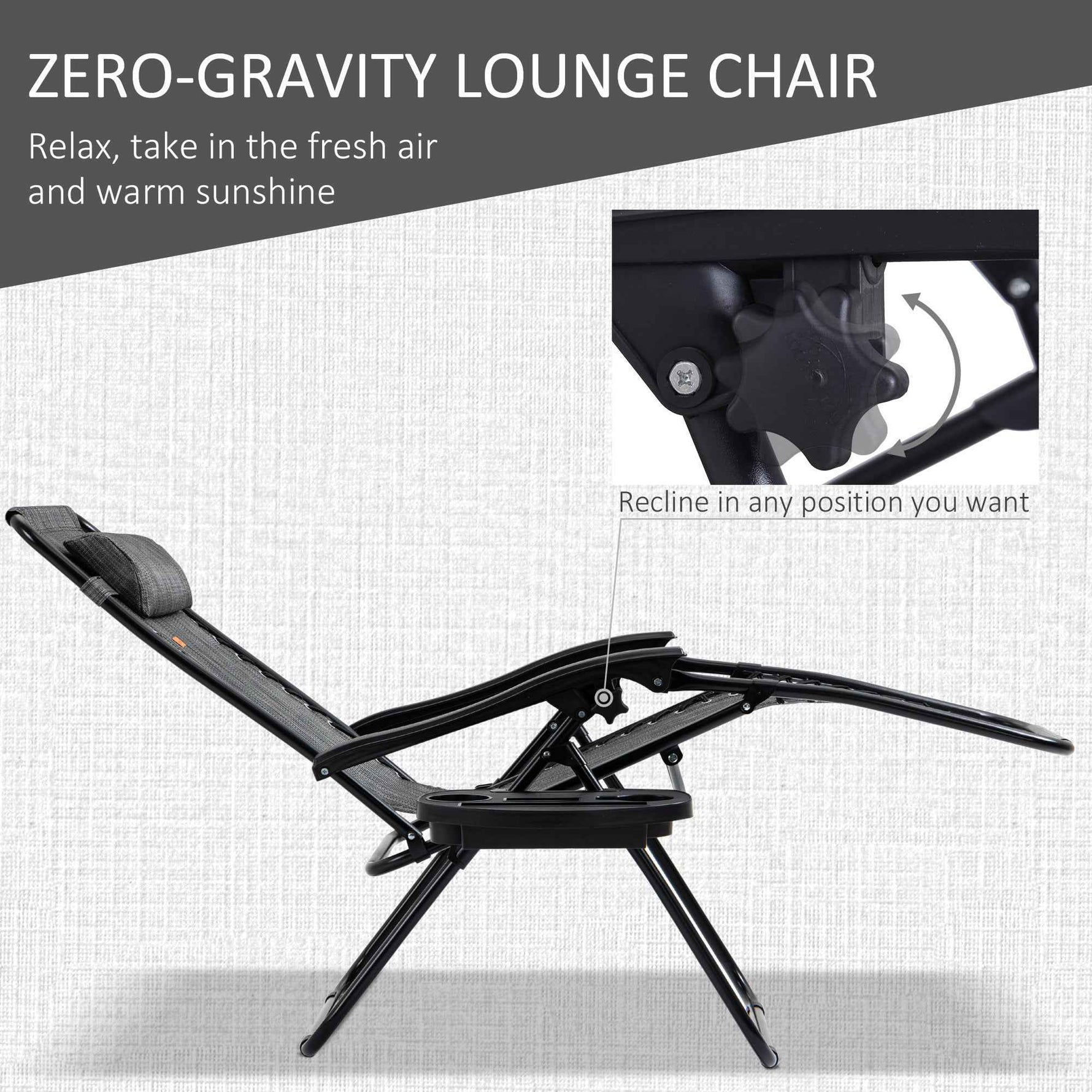 Outsunny Zero Gravity Chair Set with Side Table and Cup Holder detail image 16
