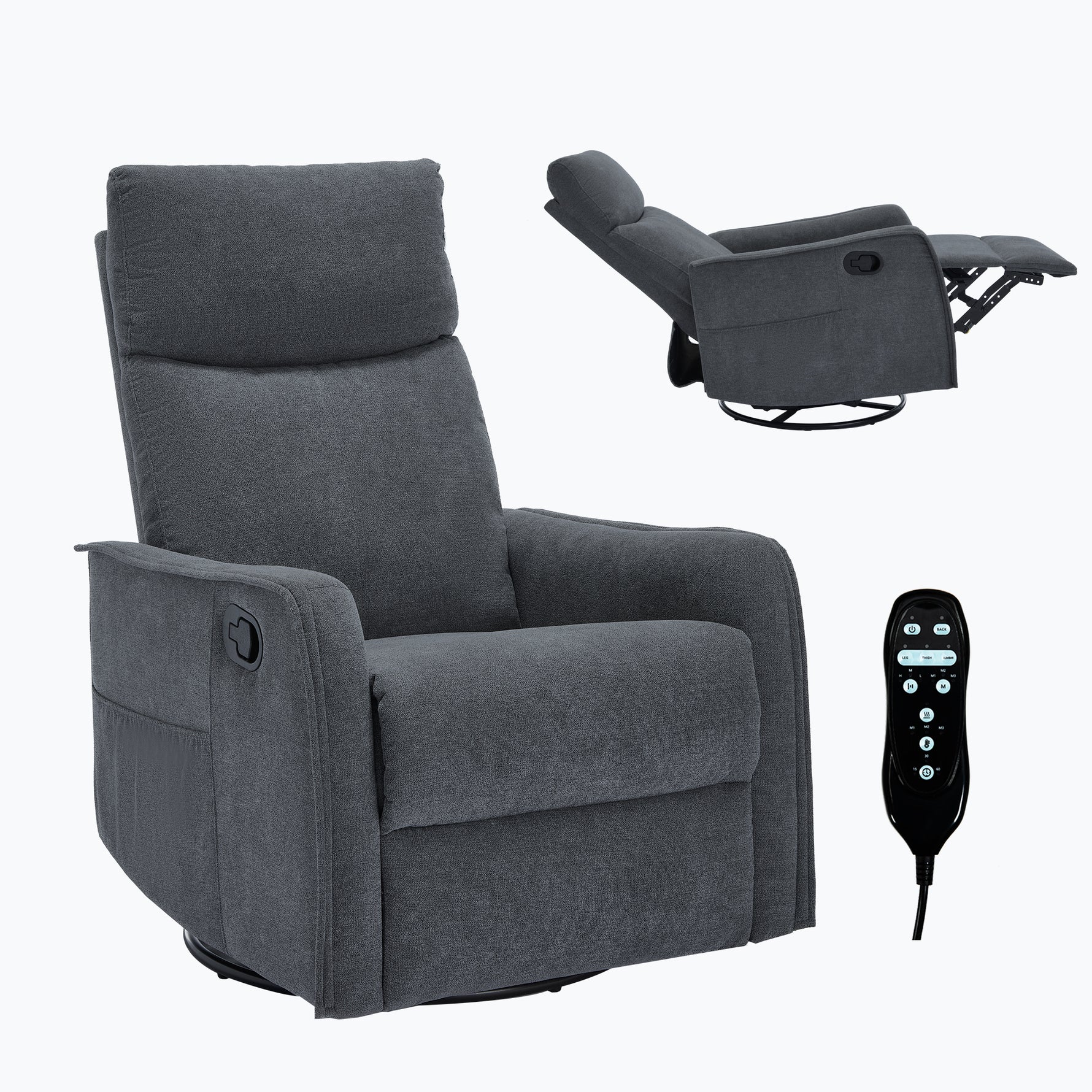 Heat Massage Manual Recliner Chair with Rocker and Swivel in Fabric for Living Room detail image 89