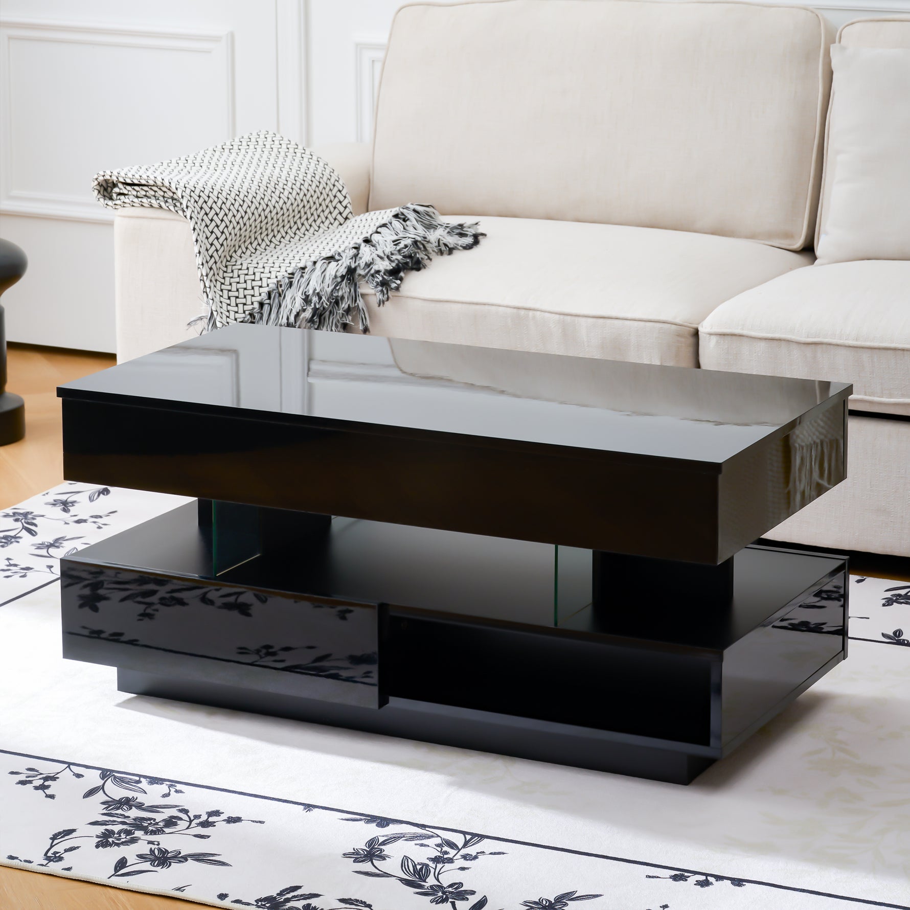 Lift-Top Coffee Table with Storage & LED Lights desktop storage organizer