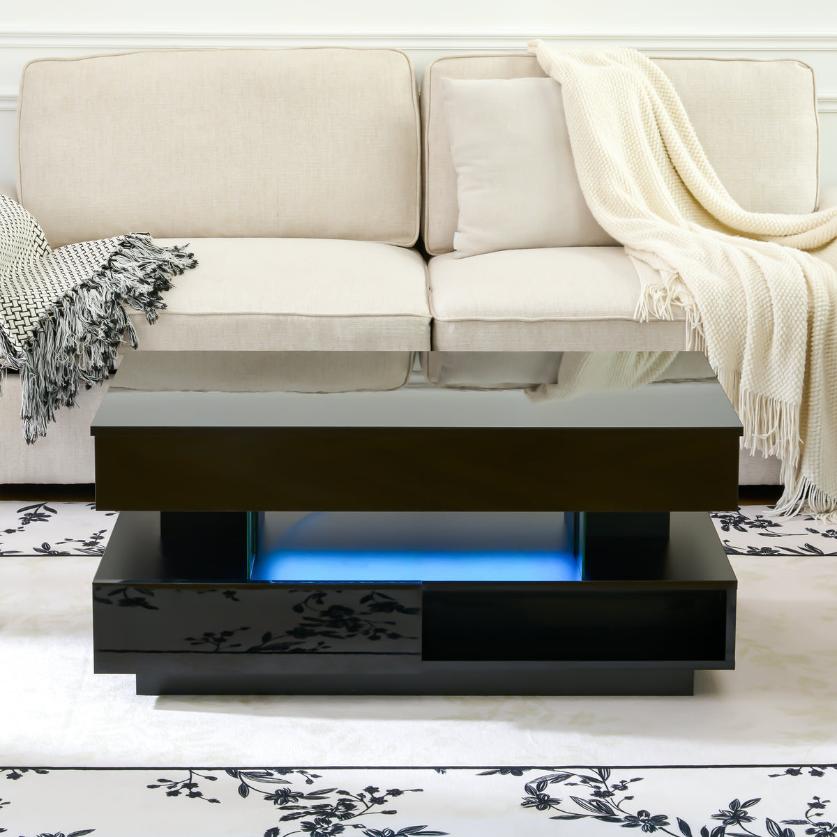 Lift-Top Coffee Table with Storage & LED Lights desktop storage organizer