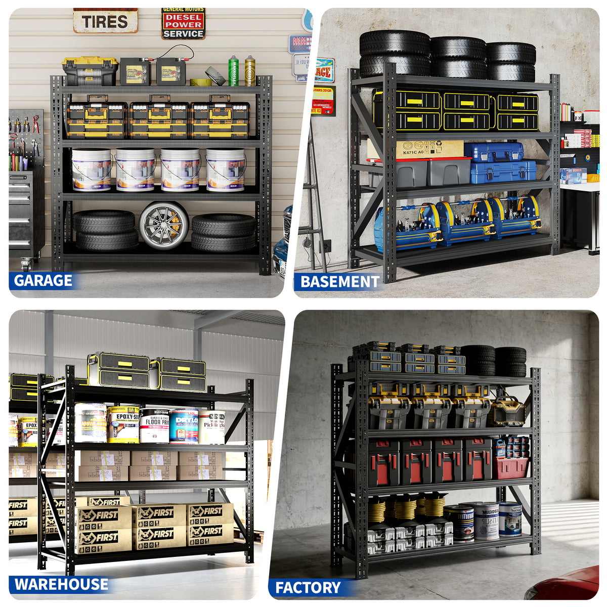 Heavy Duty Metal Adjustable Garage Shelving Unit, 4000lb Capacity Industrial Storage Rack for workshop, garage, storage, or utility use