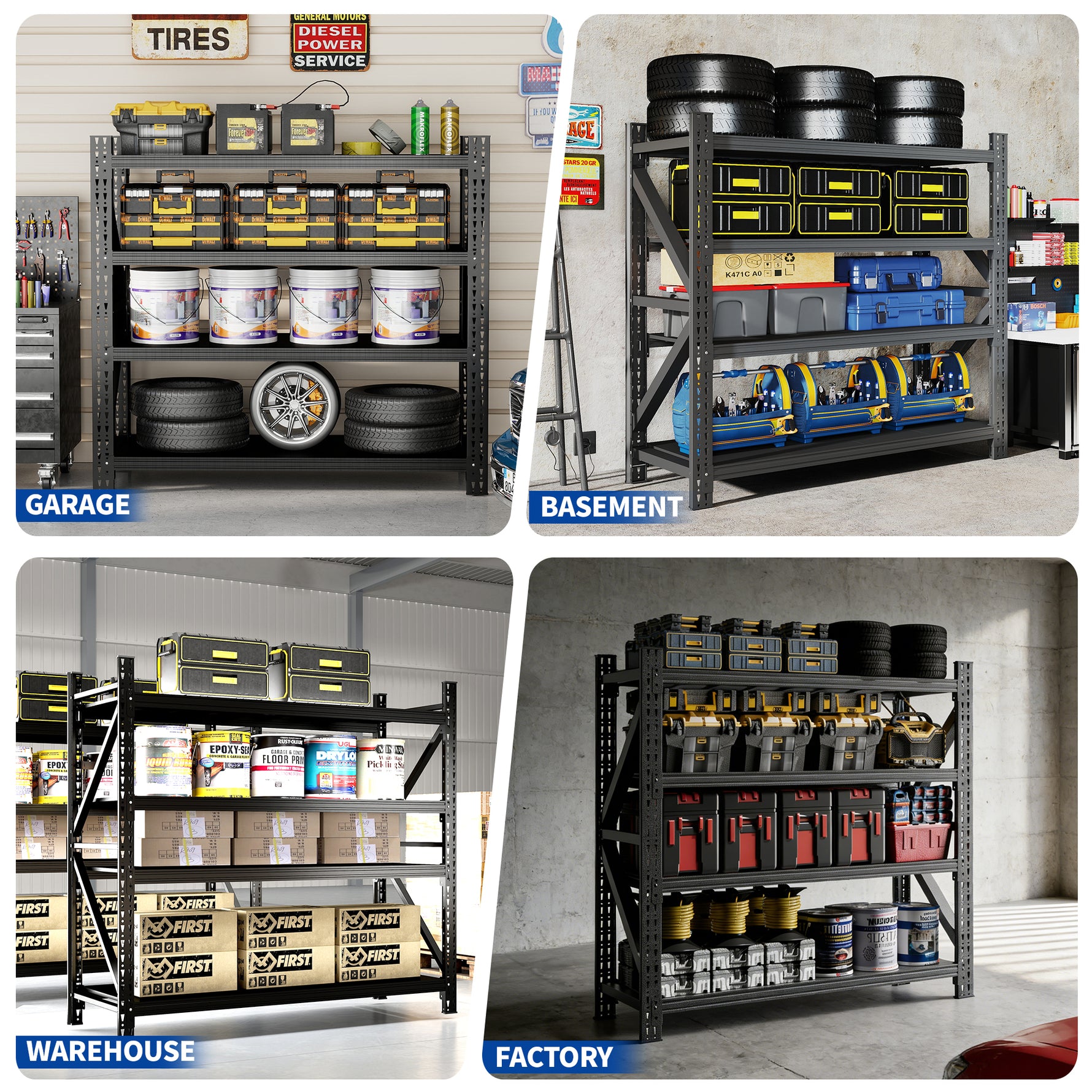 Heavy Duty Metal Adjustable Garage Shelving Unit, 4000lb Capacity Industrial Storage Rack for workshop, garage, storage, or utility use