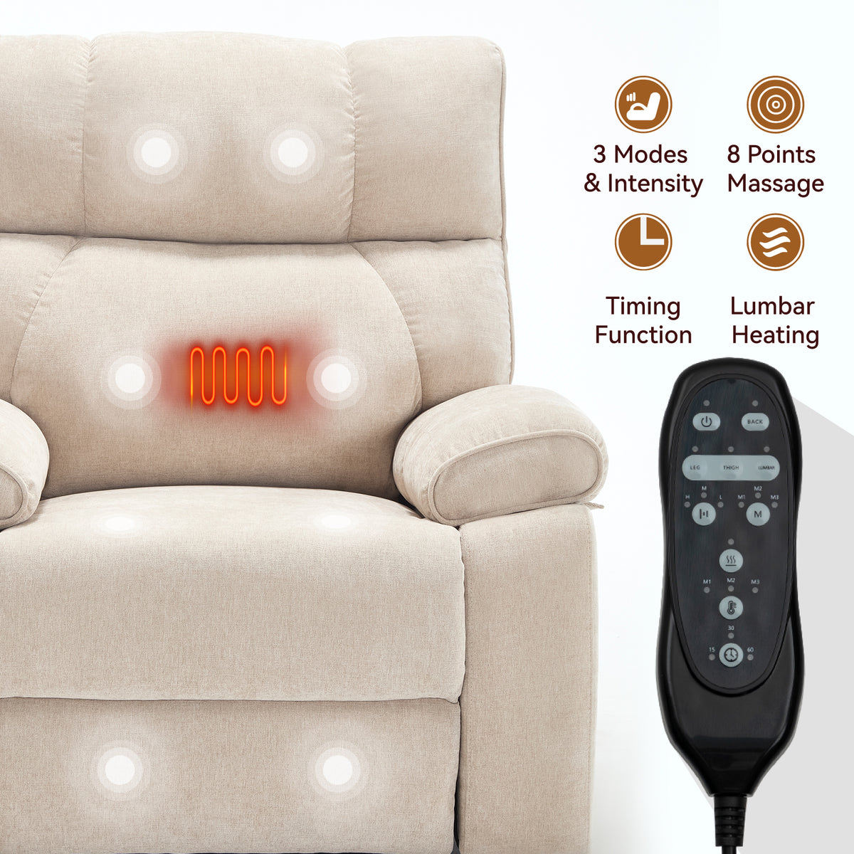 Dual-Motor Power Lift Recliner with Heat & Massage, 350 lb Capacity detail image 8