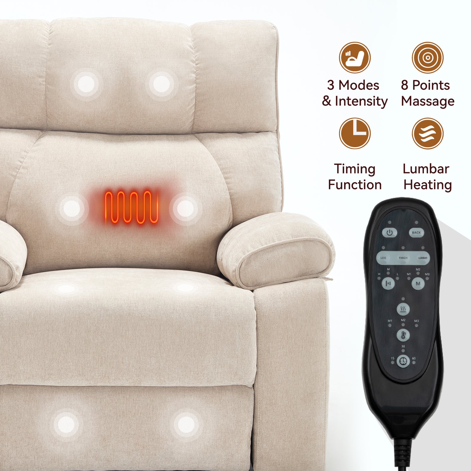 Dual-Motor Power Lift Recliner with Heat & Massage, 350 lb Capacity detail image 8
