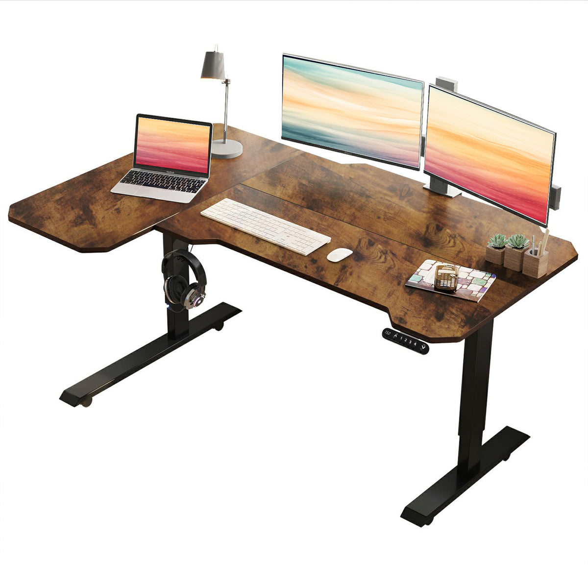 L-Shaped 59" Electric Standing Desk workspace desk setup