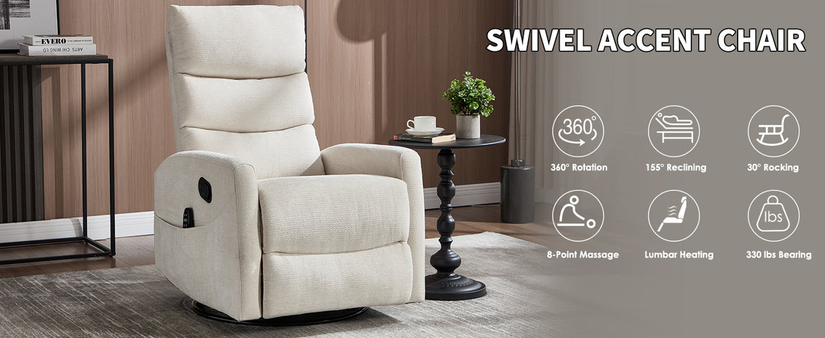Heat Massage Manual Recliner Chair with Rocker and Swivel in Fabric for Living Room detail image 8