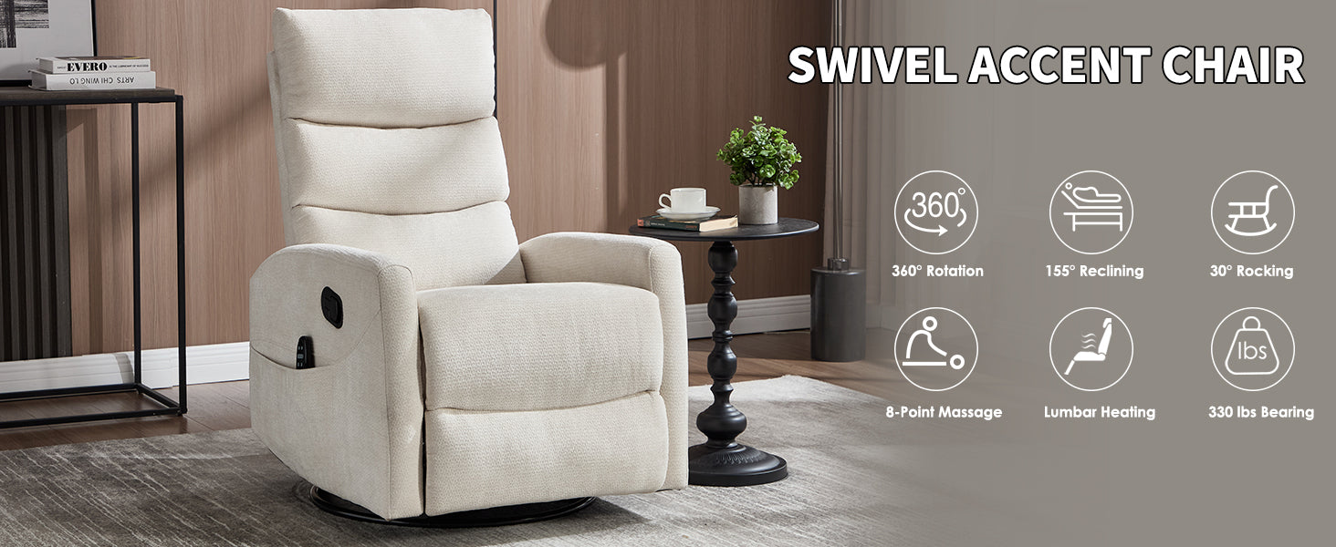 Heat Massage Manual Recliner Chair with Rocker and Swivel in Fabric for Living Room detail image 8
