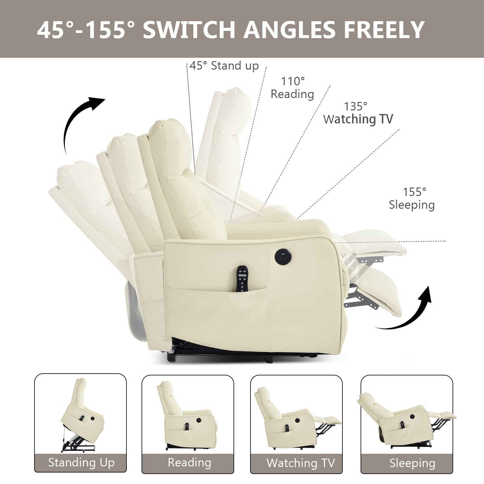 Single Motor Power Lift Recliner Chair with Massage & Heat detail image 58