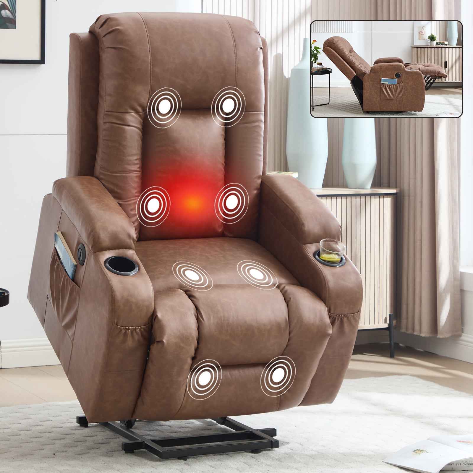PU Infinite Position Up to 350 lb Single Motor Power Lift Recliner Chair detail image 20