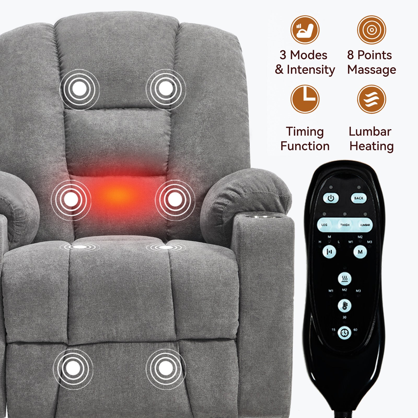 Large Dual-Motor Power Lift Heat & Massage Recliner detail image 26