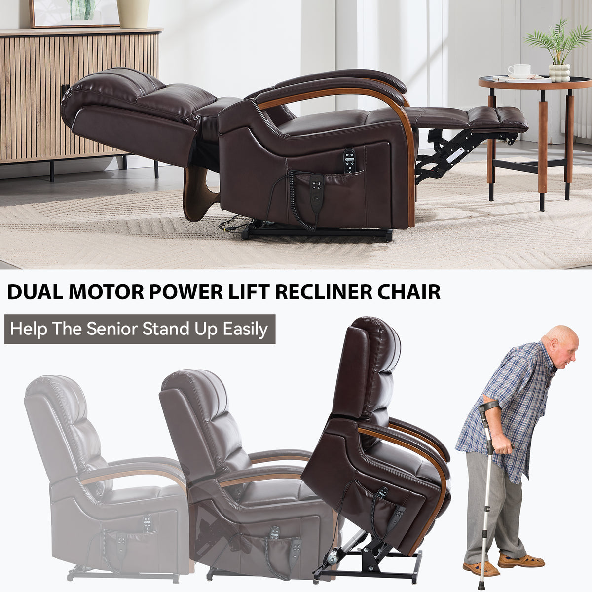 Dual-Motor Leather-Air Power Lift Recliner detail image 10
