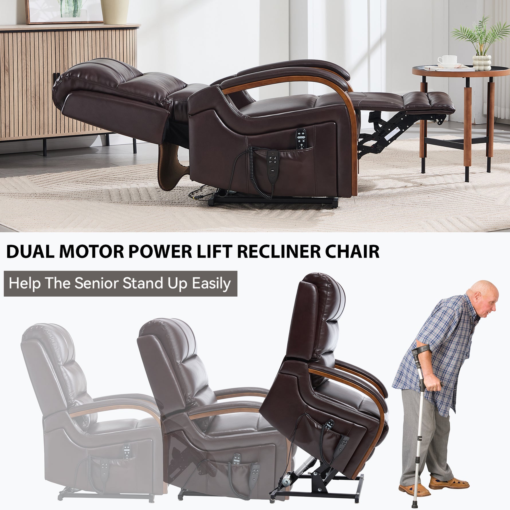 Dual-Motor Leather-Air Power Lift Recliner detail image 10