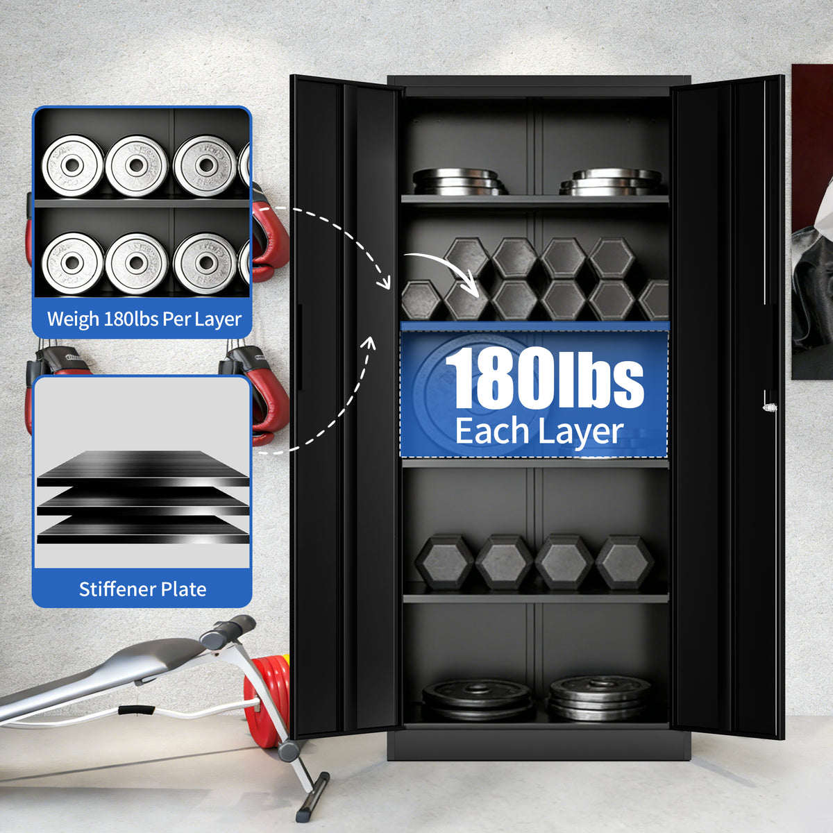 Locking Steel Garage Storage Cabinet with 4 Adjustable Shelves for workshop, garage, storage, or utility use