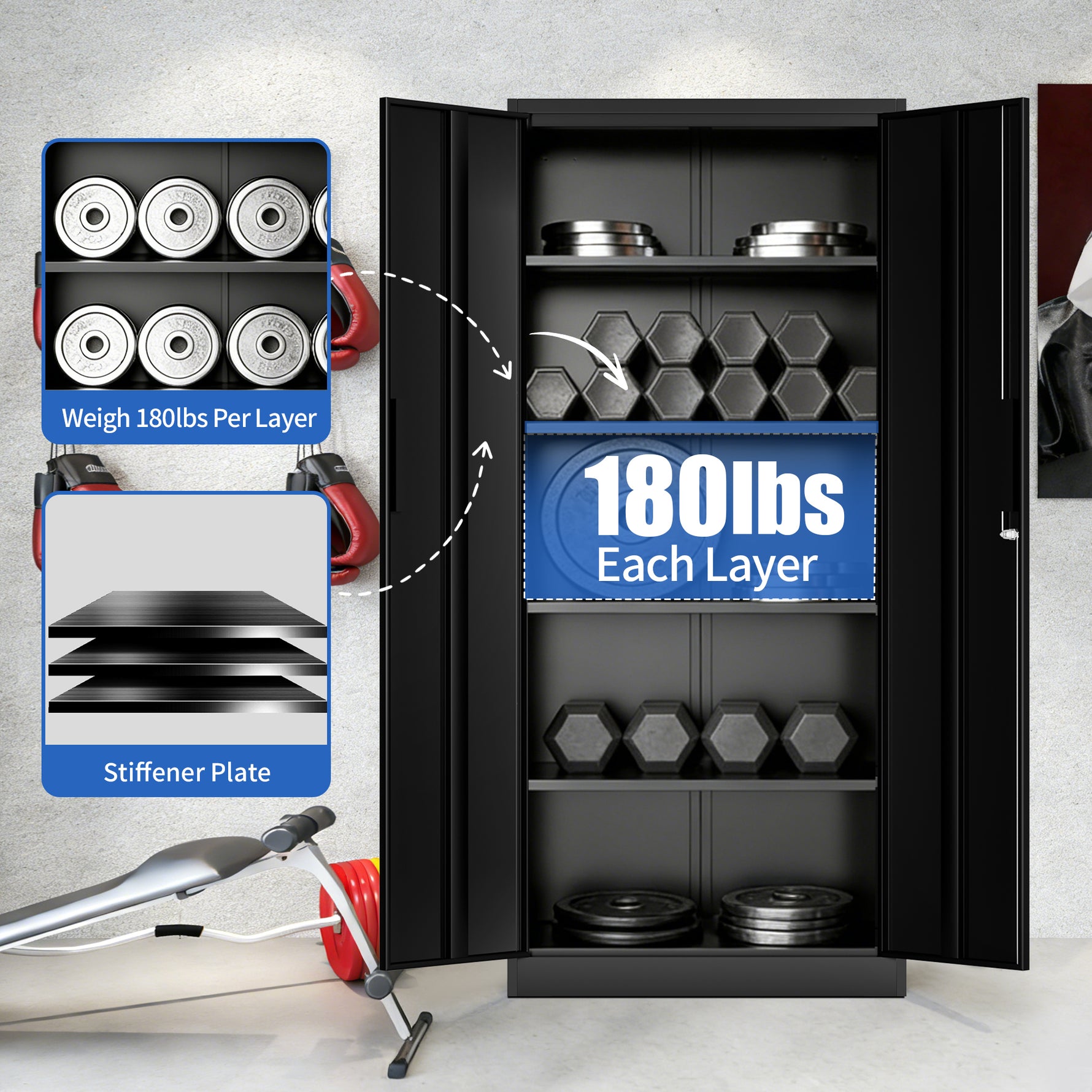 Locking Steel Garage Storage Cabinet with 4 Adjustable Shelves for workshop, garage, storage, or utility use