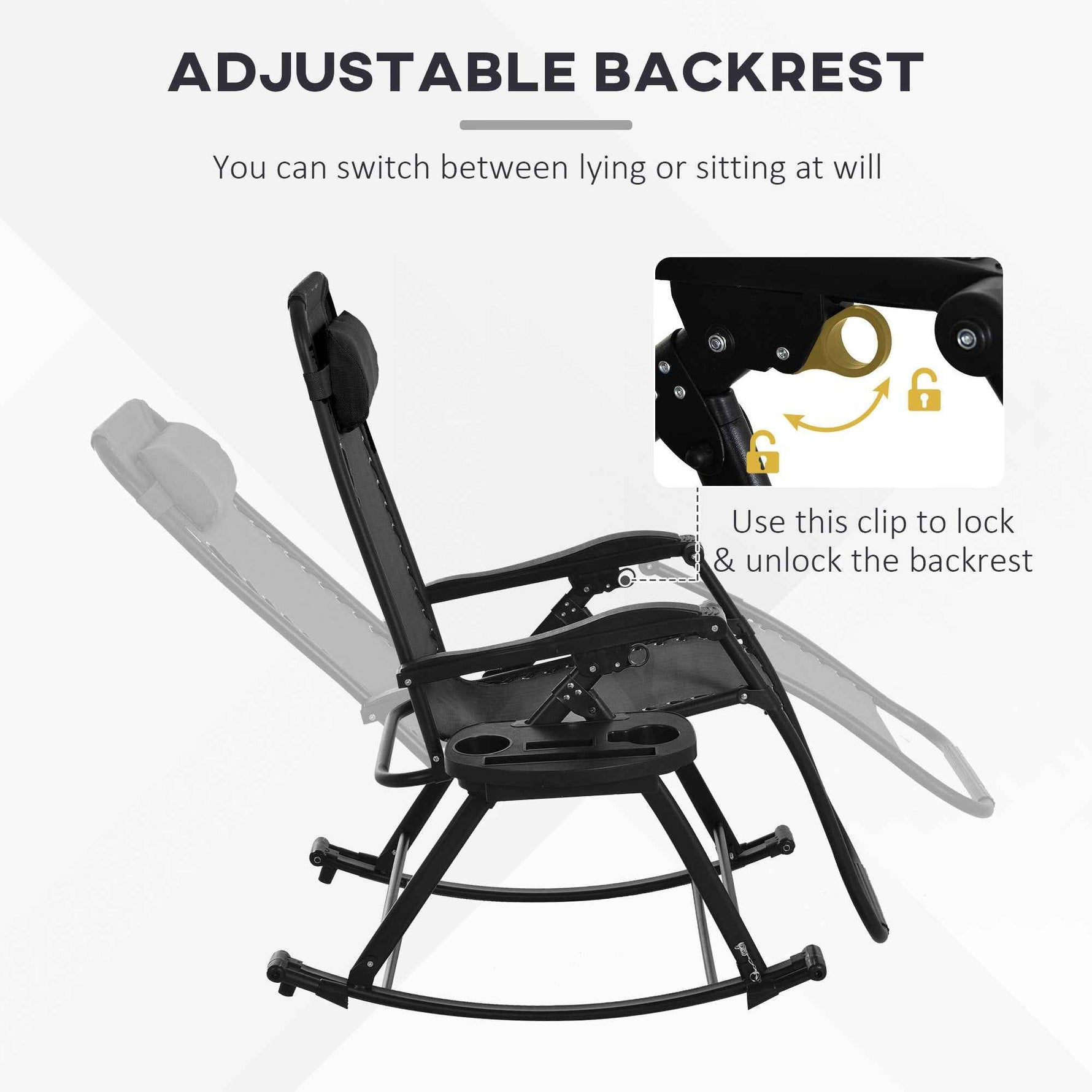 Outsunny Folding Zero Gravity Rocking Chair Set detail image 7