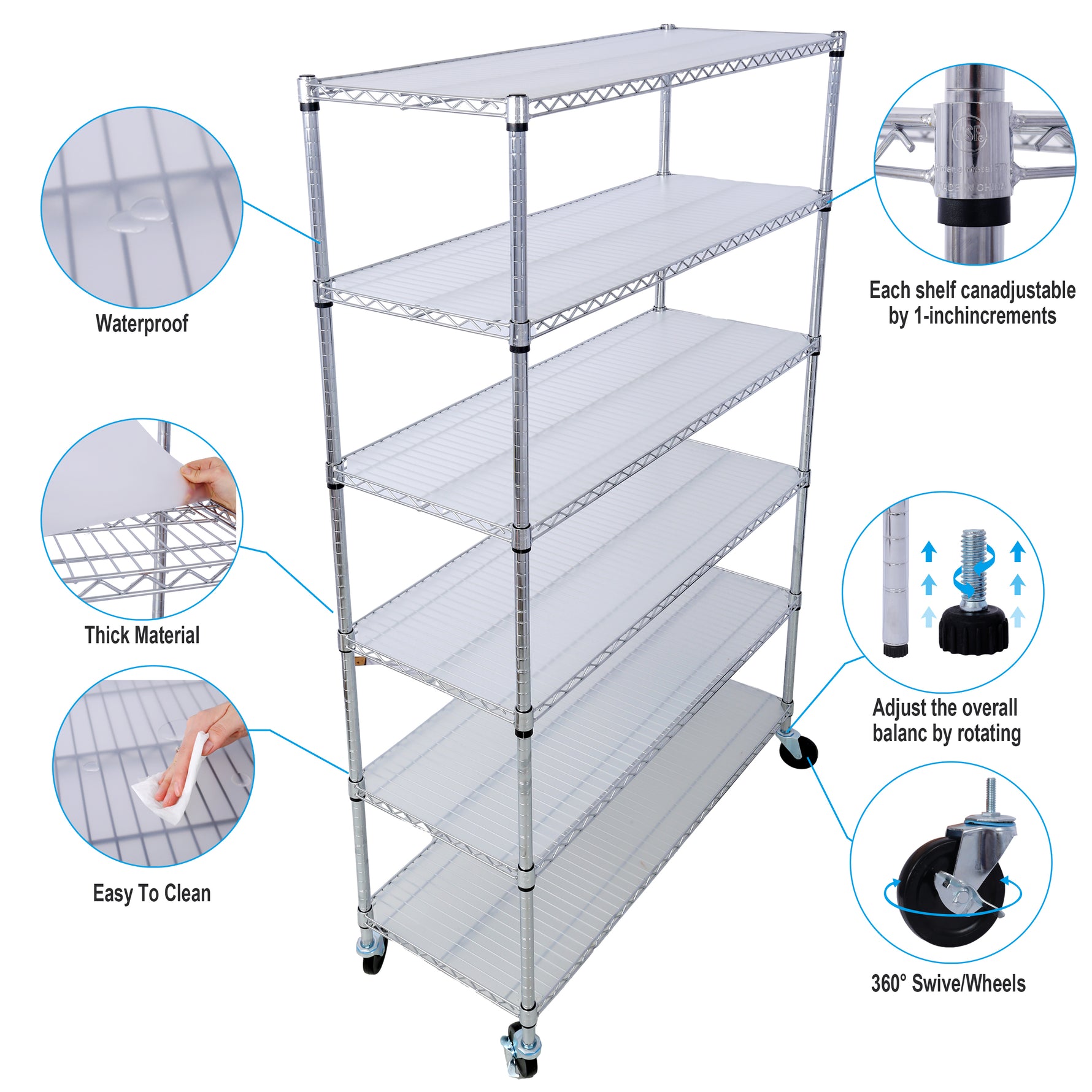 6-Tier NSF Wire Shelving Unit, 6000 lb Capacity for workshop, garage, storage, or utility use