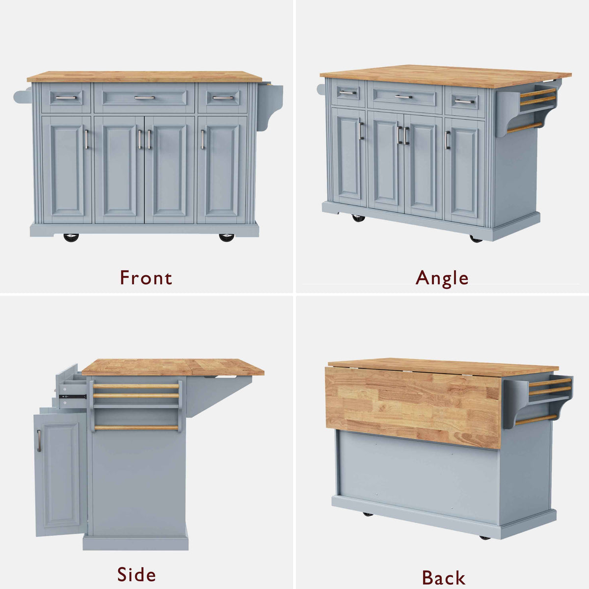 54 in. Rolling Kitchen Island with Drop Leaf & Storage product view 77
