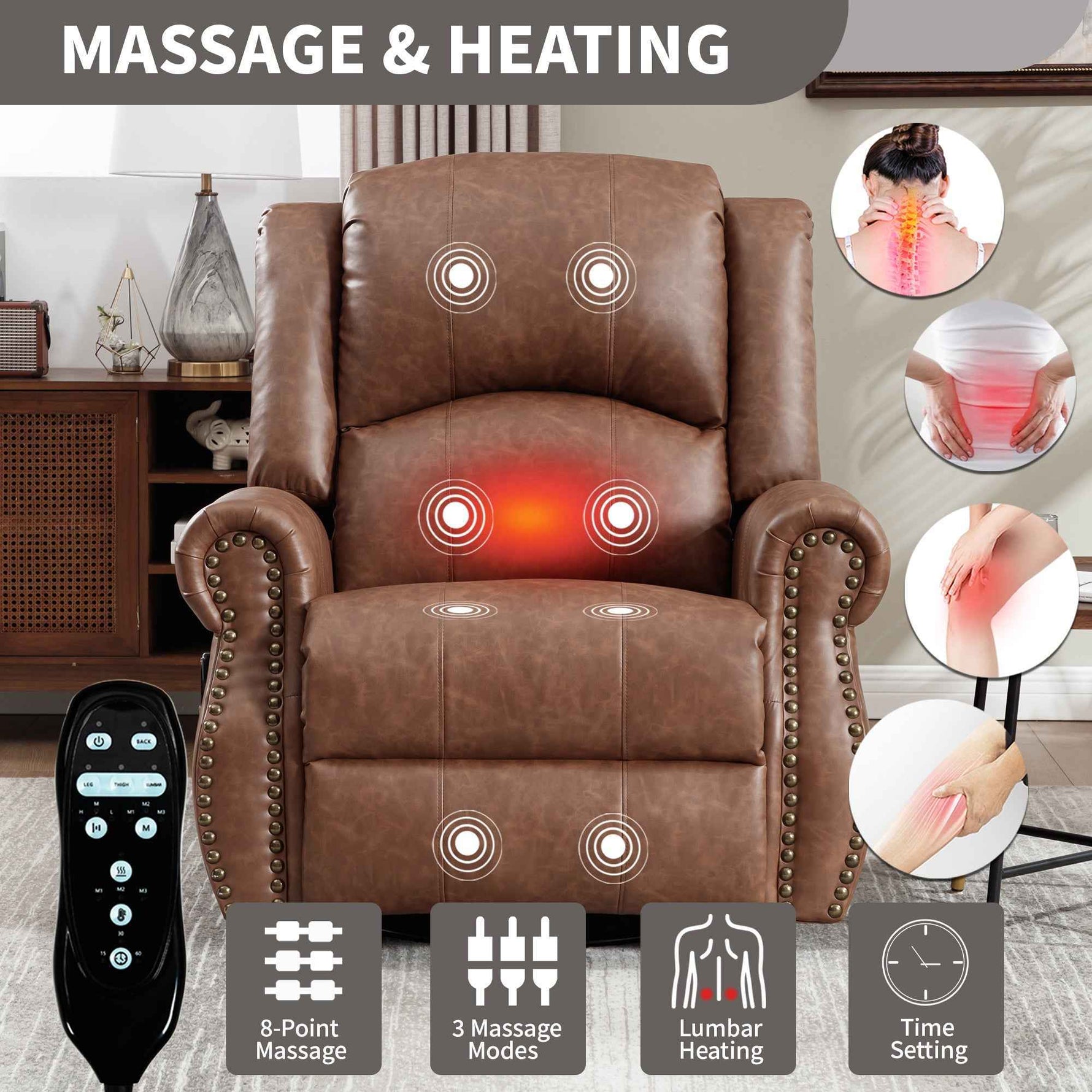 Heat Massage Manual Recliner Chair with Rocker and Swivel for Living Room detail image 3