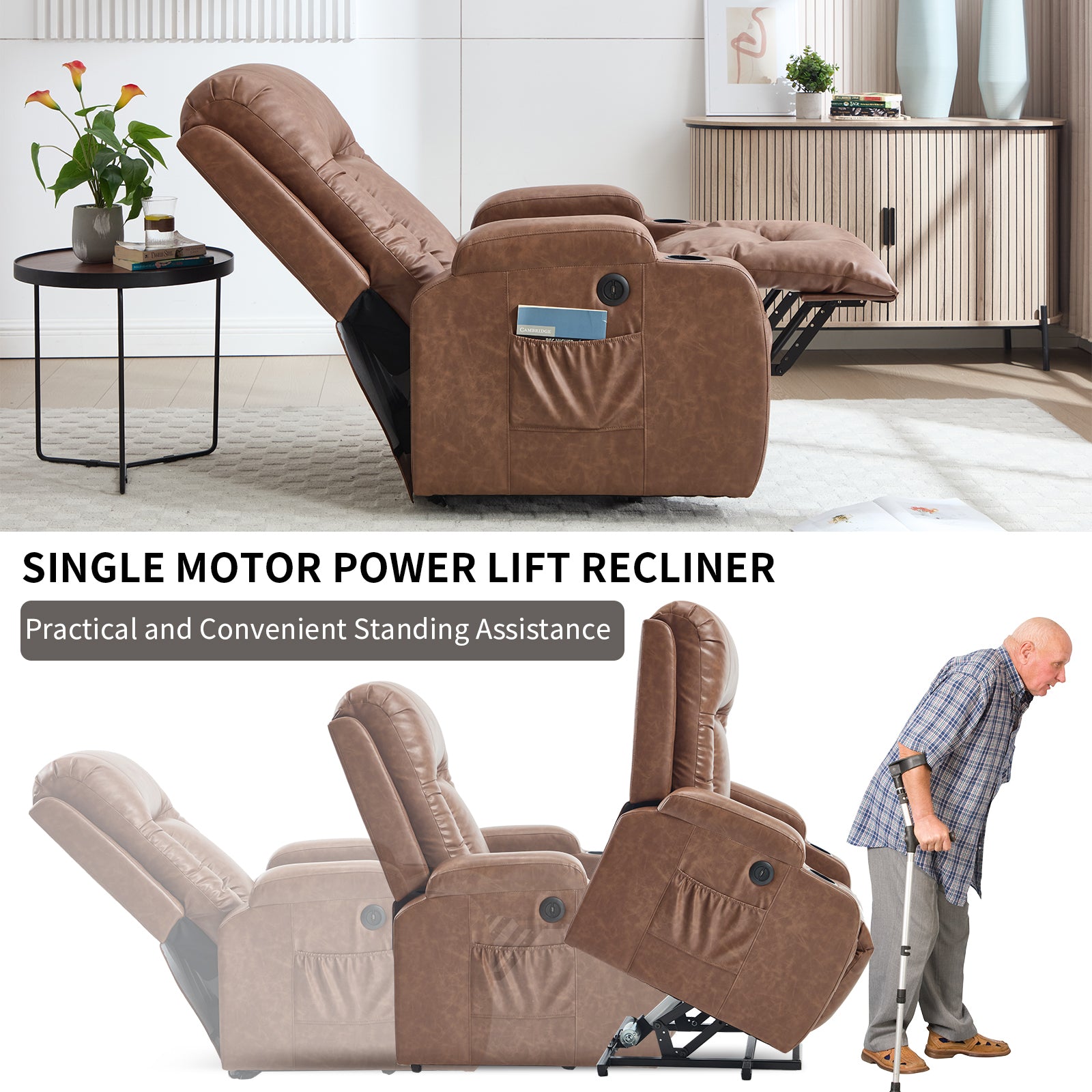 PU Infinite Position Up to 350 lb Single Motor Power Lift Recliner Chair detail image 28