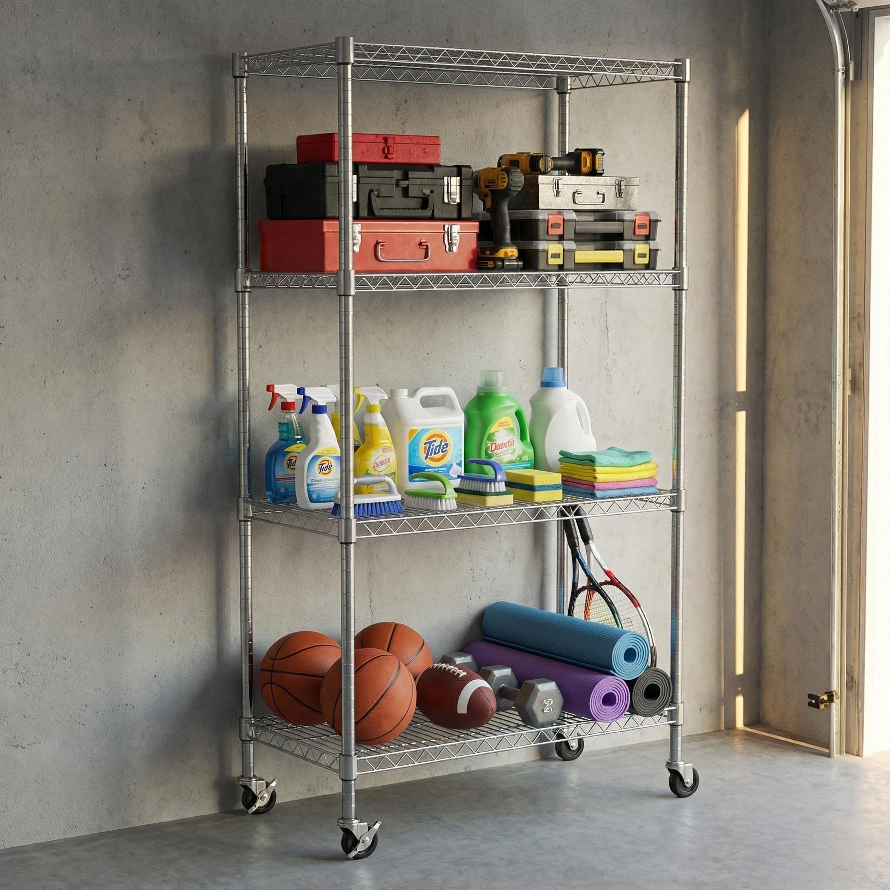 Heavy-Duty Adjustable Wire Shelving Unit with Wheels & Levelers for workshop, garage, storage, or utility use