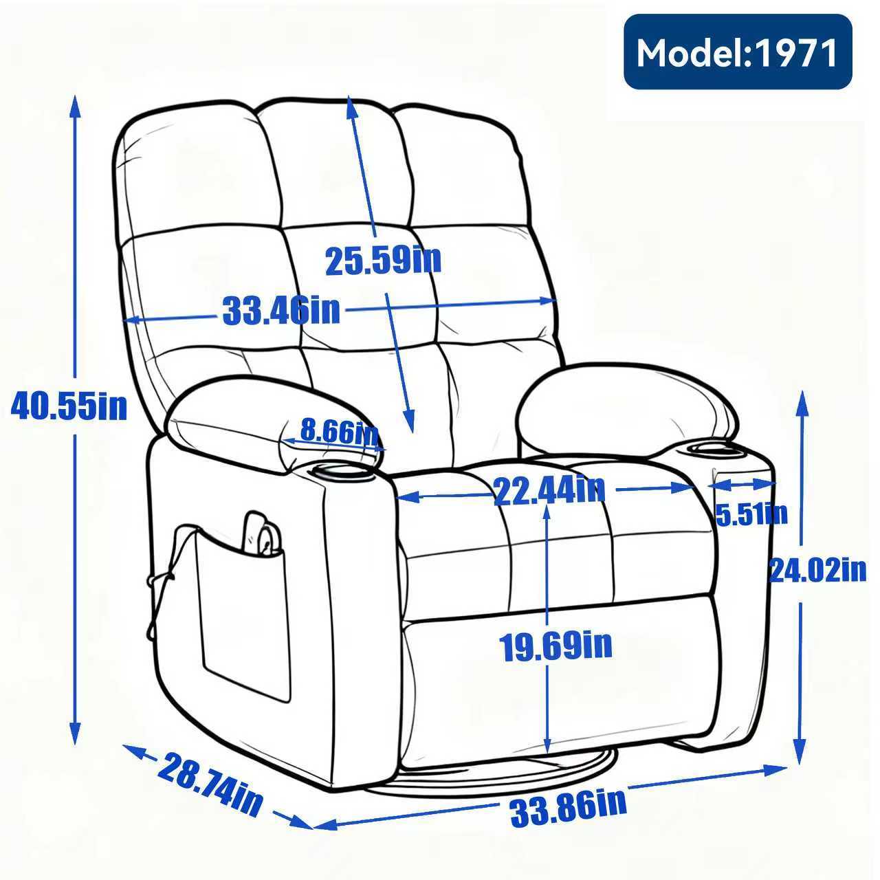 Fabric Heat & Massage Recliner detail image 13