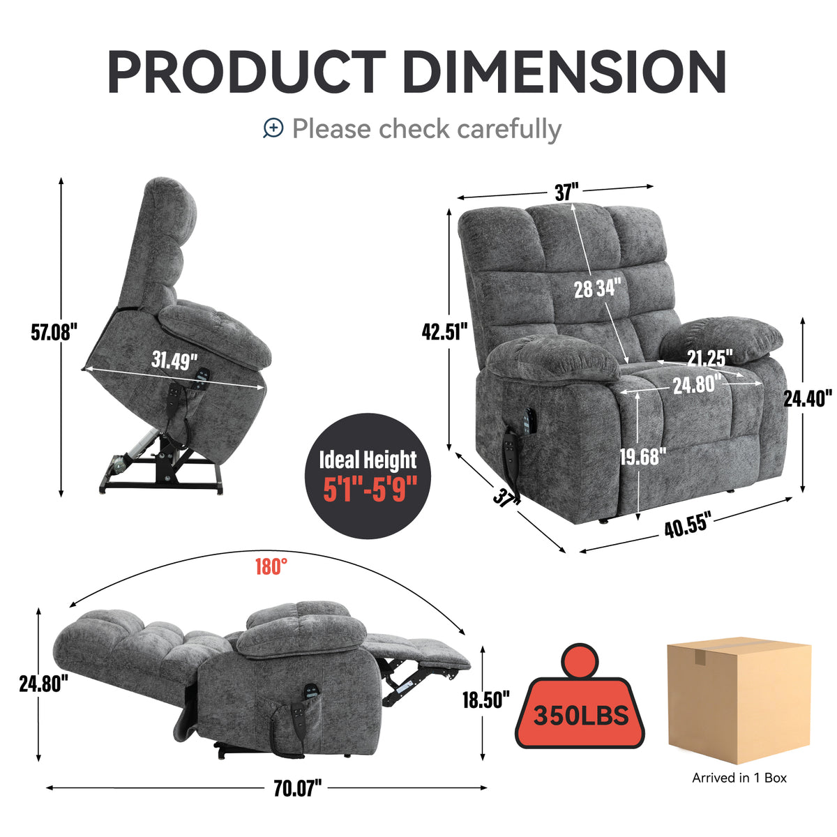 Dual-Motor Lift Recliner with Heat & Massage, 350 lb Capacity detail image 45
