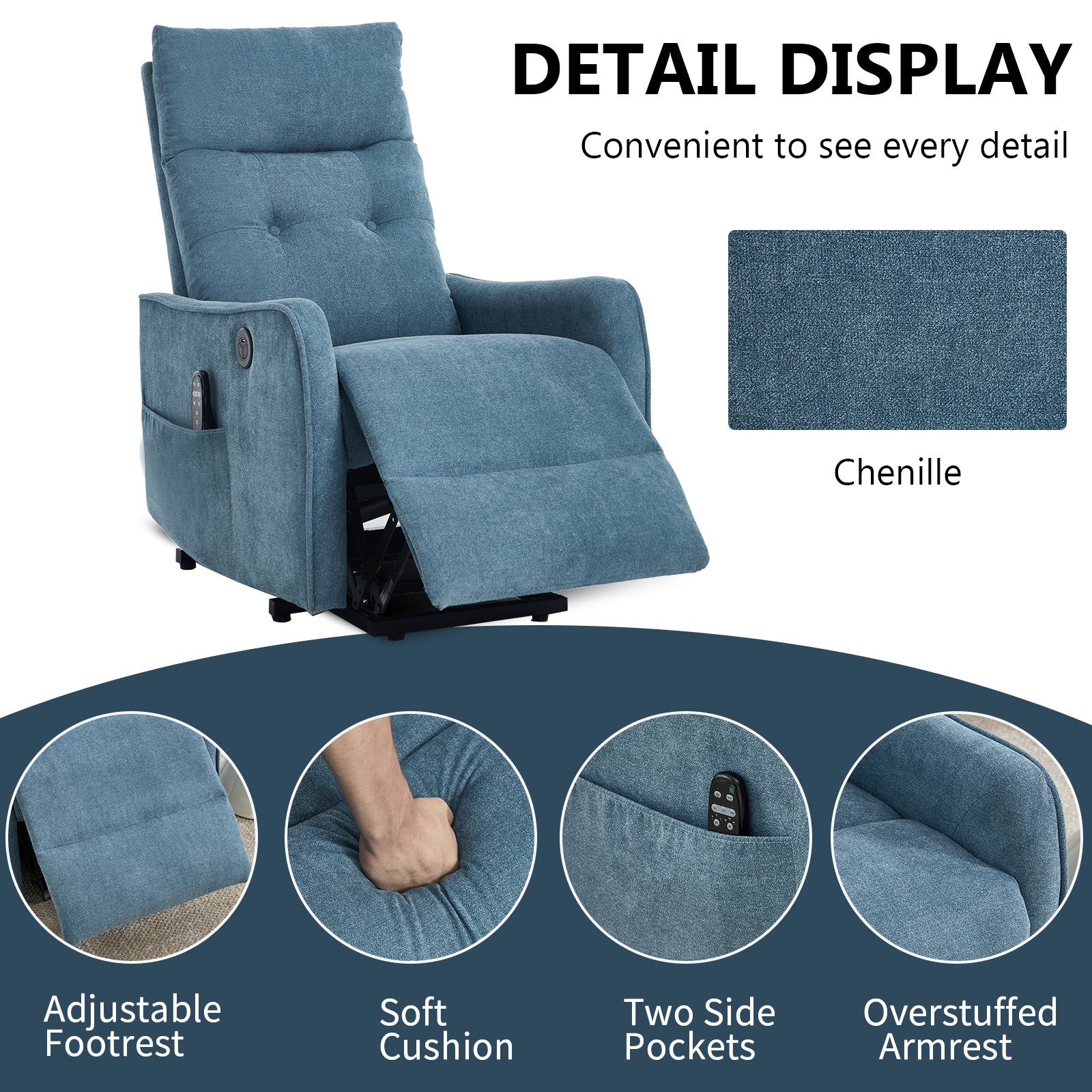 Single Motor Power Lift Recliner Chair with Massage & Heat detail image 8