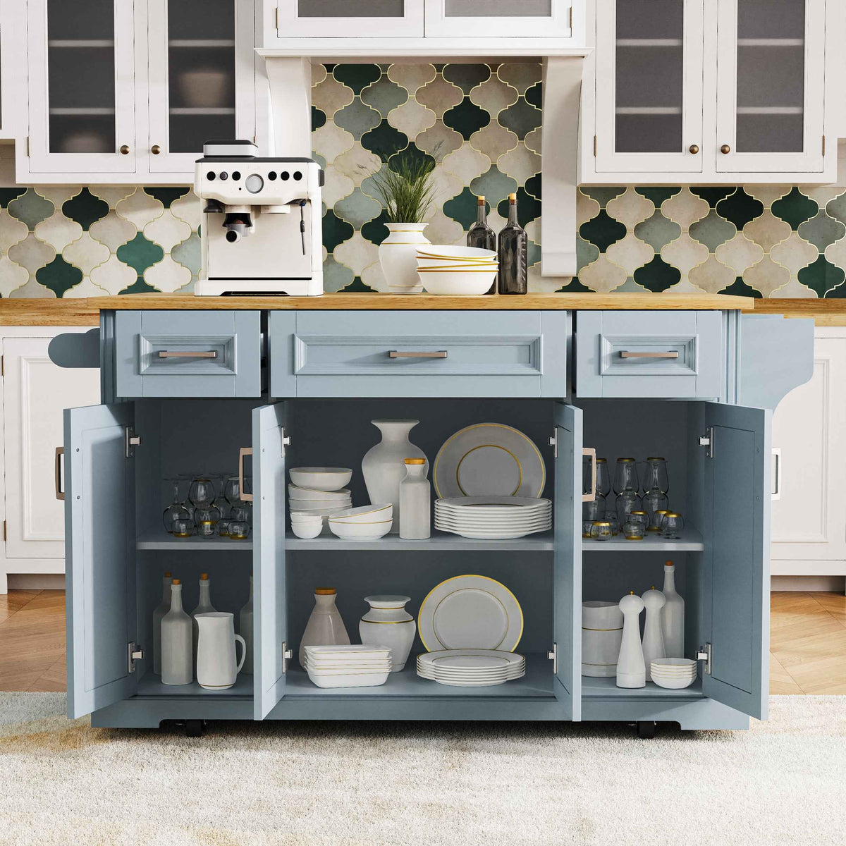 54 in. Rolling Kitchen Island with Drop Leaf & Storage product view 69