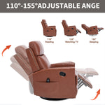 Genuine Leather Heat Massage Manual Recliner Chair with Rocker and Swivel for Living Room detail image 5