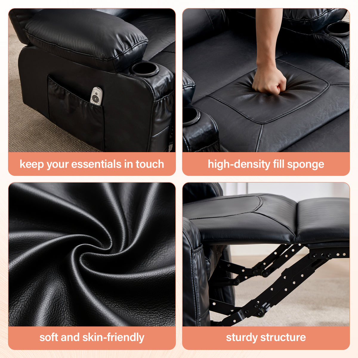 Rocker Recliner Chair with Massage and Heat for Adults, 360°Swivel detail image 16