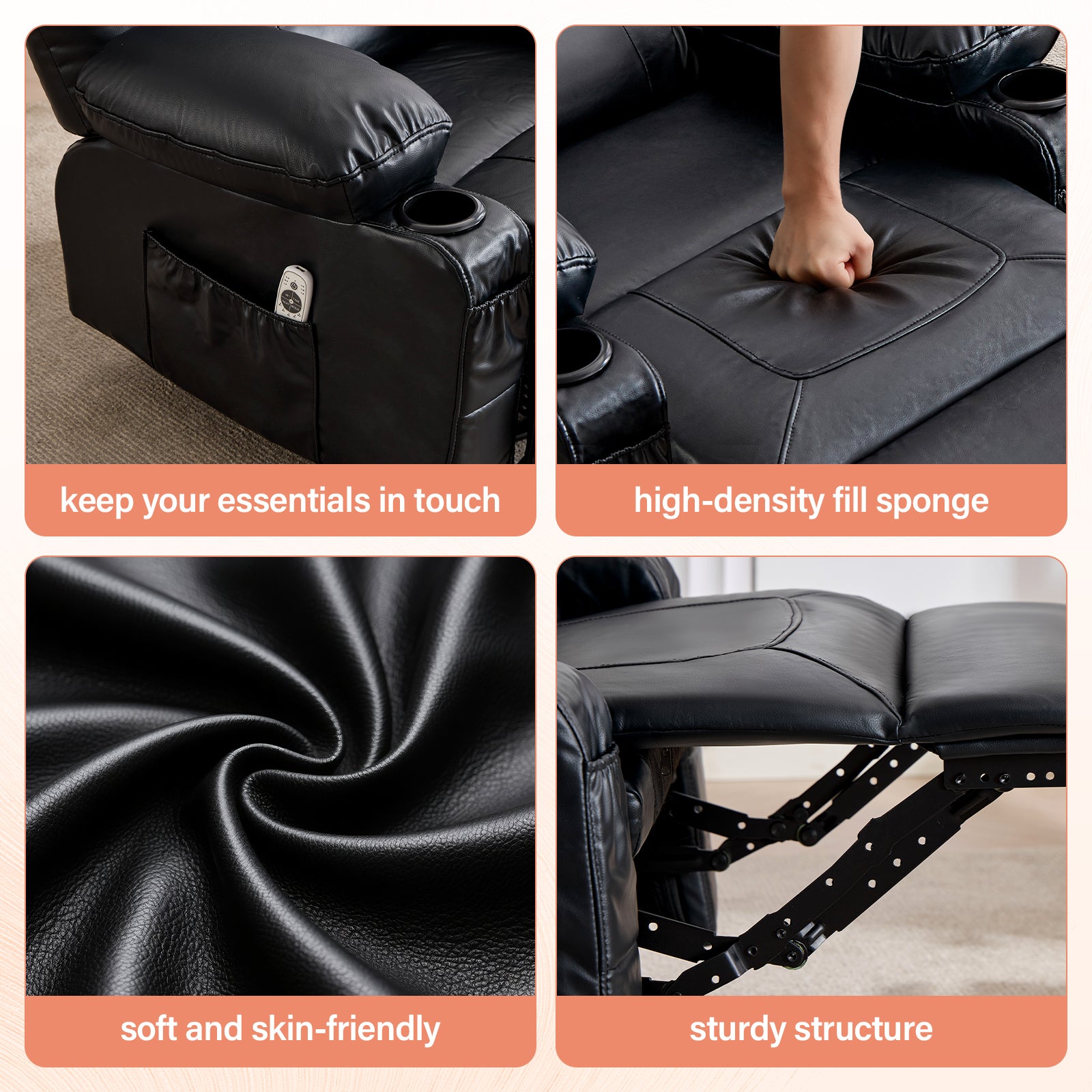 Rocker Recliner Chair with Massage and Heat for Adults, 360°Swivel detail image 16