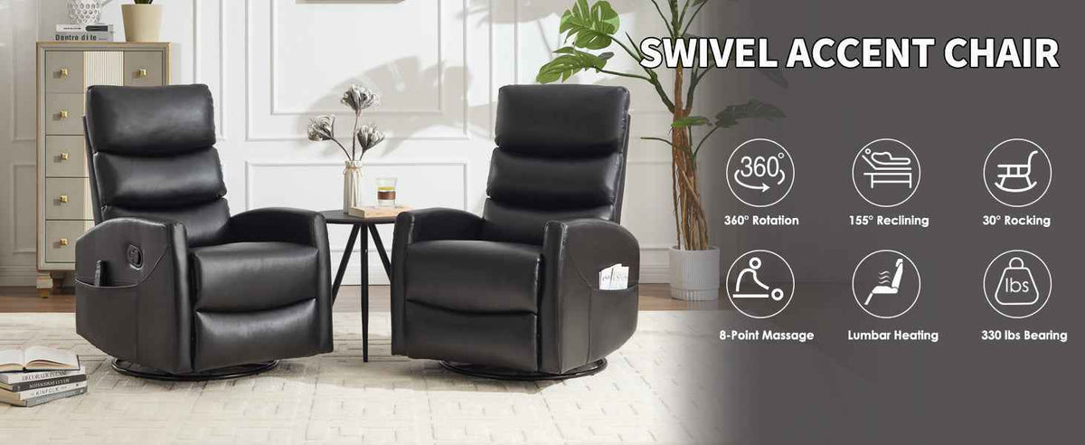 Heat Massage Manual Recliner Chair with Rocker and Swivel in Fabric for Living Room detail image 2