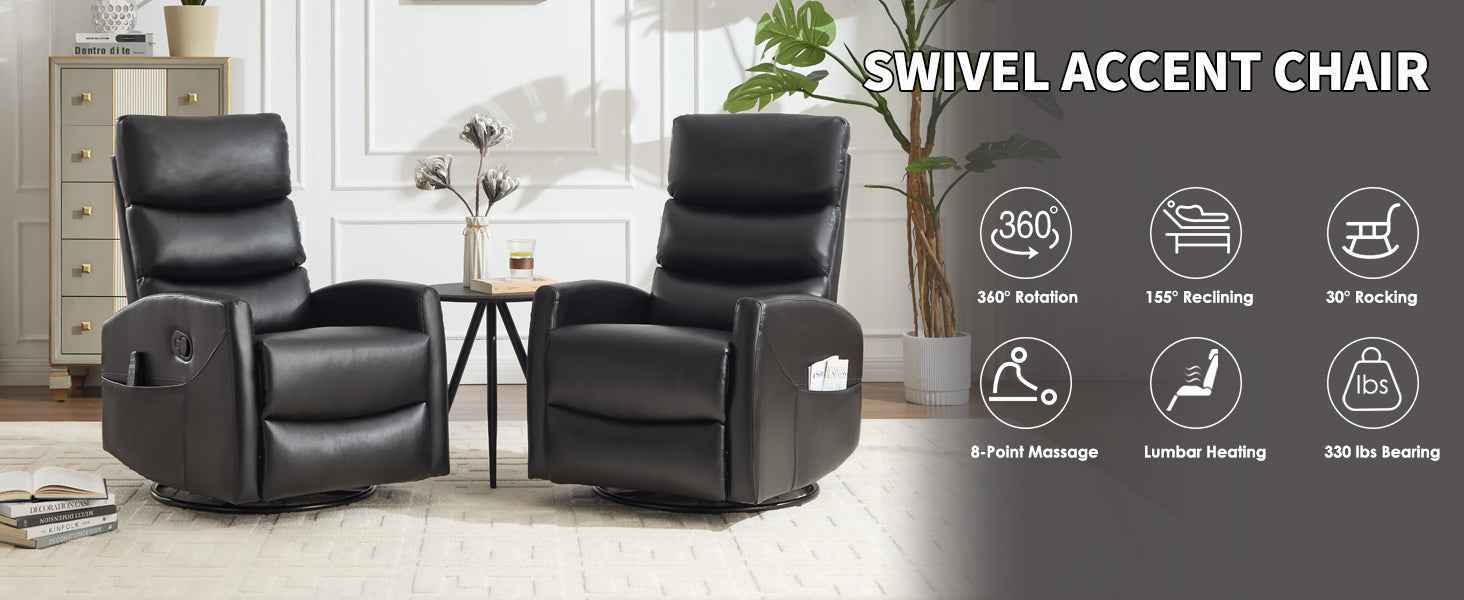 Heat Massage Manual Recliner Chair with Rocker and Swivel in Fabric for Living Room detail image 2