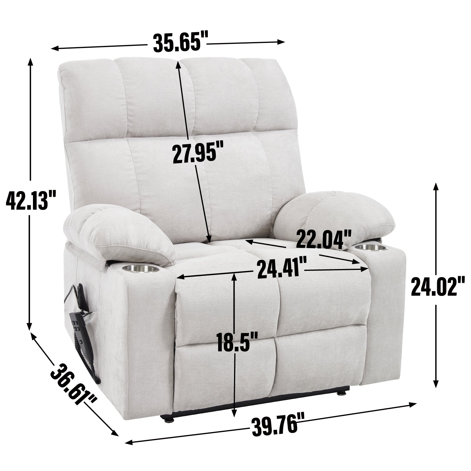 Chenille Dual-Motor Power Lift Recliner, 350 lb Capacity detail image 15