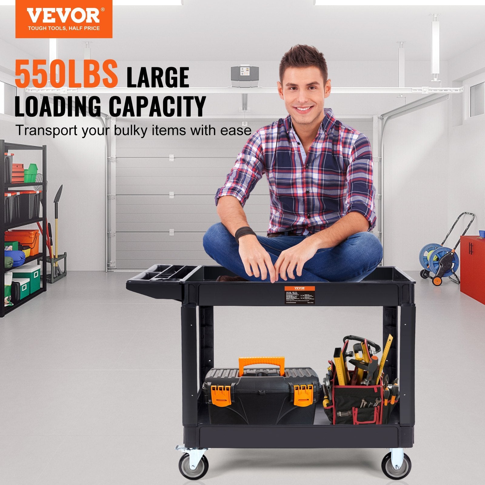 Heavy-Duty Rolling Utility Service Cart with 360° Swivel Wheels for workshop, garage, storage, or utility use
